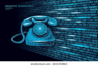 Old rotary phone. Vintage telephone device retro communication style. Marketing advertising technology history concept. Dark blue background low poly vector