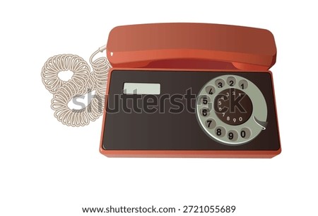 Old rotary telephone in a brown case. Vector.