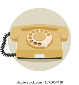 Old rotary telephone icon, vintage wired phone handset, retro phone. Vector illustration