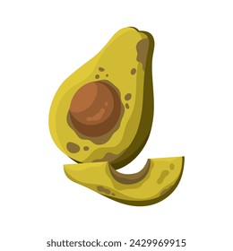 Old rotten avocado. Damaged food from fridge, moldy expired product cartoon vector illustration