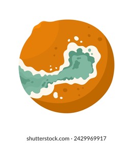 Old rotten orange fruit. Bad unhealthy food from kitchen, moldy expired product cartoon vector illustration