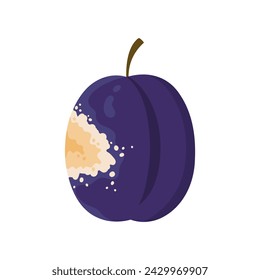 Ciruela vieja y podrida. Mala comida vieja poco saludable, producto caducado mohoso, ilustración vectorial de dibujos animados de basura orgánica