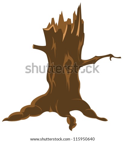 Old rotten stump on white background is insulated