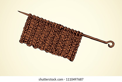 Old rough red roll knit design on white backdrop. Freehand line black ink drawn needlecraft picture logo emblem sketchy in art scribble ancient style. Closeup view with space for text