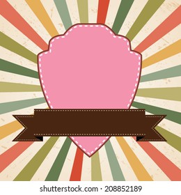 Old round retro vintage label on sunray background vector 