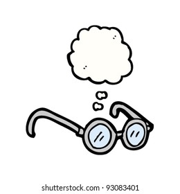 old round spectacles with thought bubble