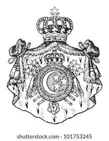Old royal coat of arms of Egypt / vintage illustration from Brockhaus Konversations-Lexikon 1908