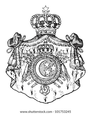 Old royal coat of arms of Egypt / vintage illustration from Brockhaus Konversations-Lexikon 1908