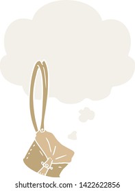 vieja caricatura de mochila con burbuja de pensamiento en estilo retro