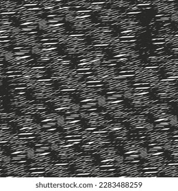 Old rug or tapestry with a damaged pattern. Close-up of a worn carpet. Decorative graphics in black and white. Vector seamless.