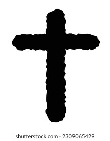 Old rugged cross in black isolation on white
