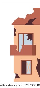 Old ruined, abandoned and collapsed city office buildings. Illustration of abandoned building after collapse destruction