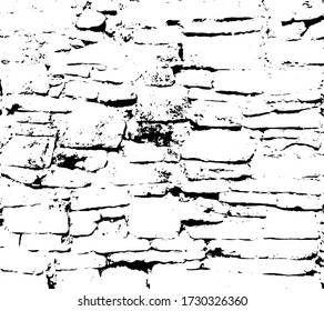 Old ruined historic protect wall. Shabby bumpy built front facade citadel. Worn damaged deserted partition of church courtyard.Black white chipped spots stone mansion backyard. Grungy gray barrier 3d