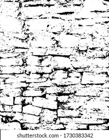 Old ruined historic protect wall. Shabby bumpy built front facade citadel. Worn damaged deserted partition of church courtyard. Black white chipped spots stone mansion backyard. Grungy barrier 3d