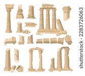 Old ruins. Roman damaged building exterior recent vector architectural ruins illustrations
