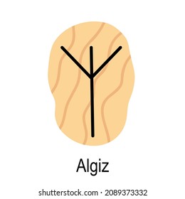 Old rune Algiz, ancient Scandinavian alphabet vector illustration, hand drawn typography, occult letters, mystical signs, esoteric concept