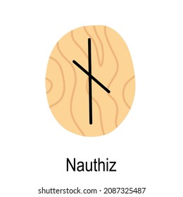 Old rune Nauthiz, ancient Scandinavian alphabet vector illustration, hand drawn typography, occult letters, mystical signs, esoteric concept