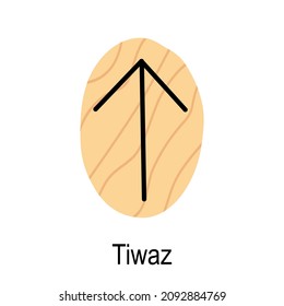 Old rune Tiwaz, ancient Scandinavian alphabet vector illustration, hand drawn typography, occult letters, mystical signs, esoteric concept