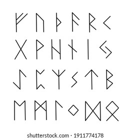 Old runes, ancient Scandinavian alphabet vector illustration, hand drawn typography, occult letters, mystical signs, esoteric concept
