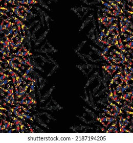 Old runic colorful letters isolated on black background. Grunge ink blots Scandinavian and Icelandic symbols set