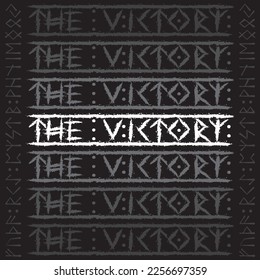 Old runic letters isolated on black background. Grunge ink blots Scandinavian and Icelandic symbols set. Victory text word  for Norse design