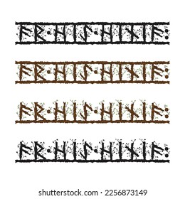 Old runic letters isolated on white background. Grunge ink blots Scandinavian and Icelandic symbols set. Victory text word  for Norse design