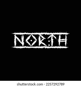 Old runic letters isolated on black background. Grunge ink blots Scandinavian and Icelandic symbols set. Norse text word  for Norse design