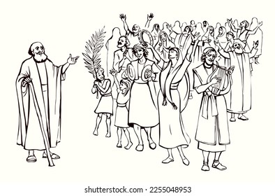 Old rural bible east city town Purim feast party holy joy smile jewish girl child kid friend god prayer Arab male guy hand string player meet folk band pray hit timbrel sound biblic graphic vector art