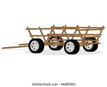 Old rural transport cart with new modern automobile wheels on pure background