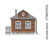 Old Russian country house. All season dacha. Wood cabin for living. Vector illustration art.