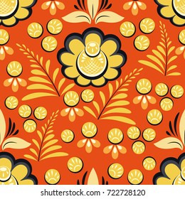 Old russian folk motifs.Vector pattern drawn in old Russian gorodetskaya painting style.