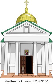 Old Russian orthodox temple with columns and cross isolated on white background vector