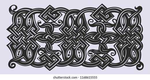 Old Russian pattern for book. Russian, Ukrainian, Belarussian pattern, traditional pattern with intricate knot ornament in flower style. Traditional illustration design with typography for printing.