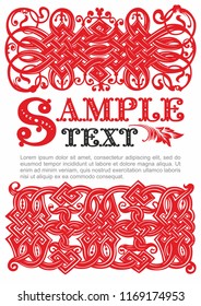 Old Russian pattern for book. Russian, Ukrainian, Belarussian pattern, traditional pattern with intricate knot ornament in flower style. Traditional illustration design with typography for printing.