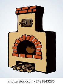 Old Russian stove. Vector drawing