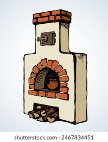 Old Russian stove. Vector drawing