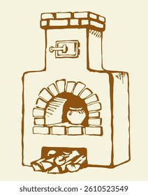 Old Russian stove. Vector drawing