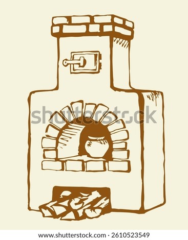 Old Russian stove. Vector drawing
