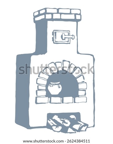 Old Russian stove. Vector drawing