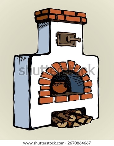 Old Russian stove. Vector drawing