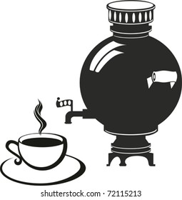  old russian tea samovar isolated on white background. Vector illustration