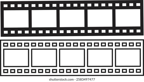 Old rustic movie film textured effect horizontal black line and flat vector isolated on transparent background or wallpaper with borders as movie or retro camera reel design on both sides image.