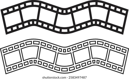 Old rustic movie film textured effect horizontal black line and flat vector isolated on transparent background or wallpaper with borders as movie or retro camera reel design on both sides image.