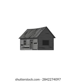 Old rustic wooden cabin illustration isolated on white for architectural or rural concepts.