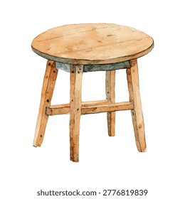 Old rustic wooden stool closeup