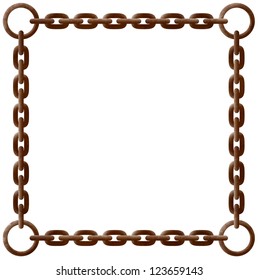 Old rusty chain frame with metal rings