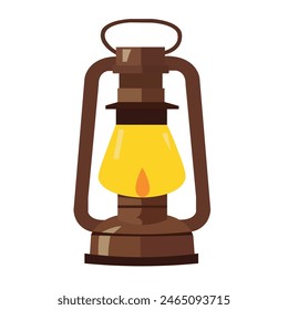 Old rusty kerosene lamp vector illustration, ancient vintage lantern, glass oil lamp image isolated on white background