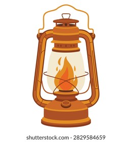 Old rusty kerosene lamp vector illustration with ancient vintage lantern and glass oil lamp image isolated on white background