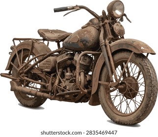 An old rusty motorcycle isolated on a white background
