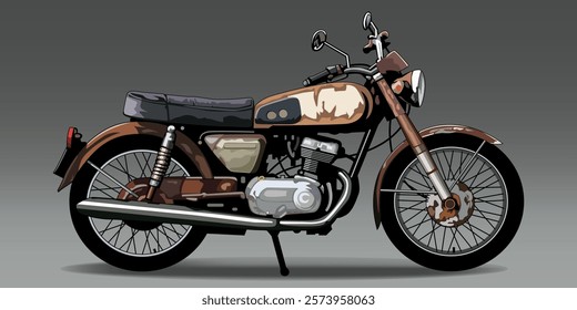 Old rusty motorcycle, vector illustration for design elements.